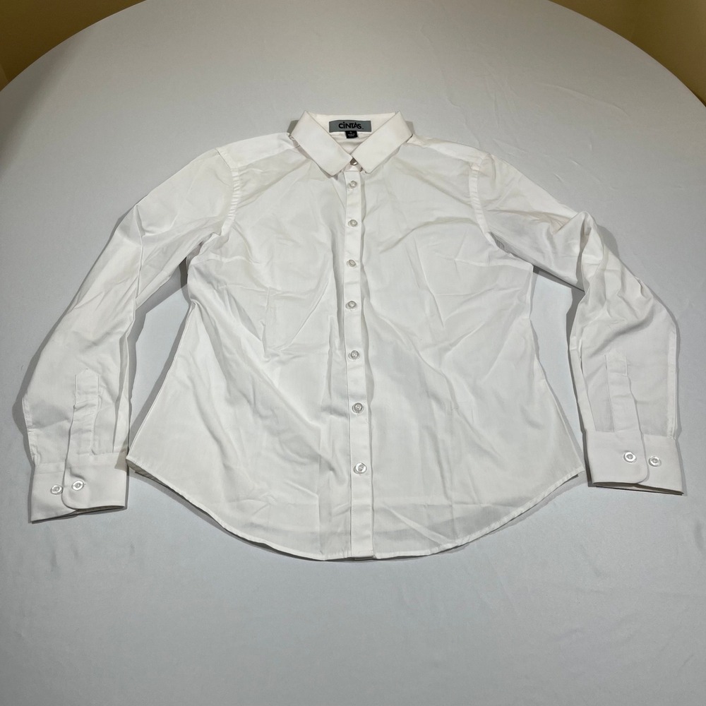 Cintas Button Down Shirt Women Small White Long Sleeve Workwear 102108-92